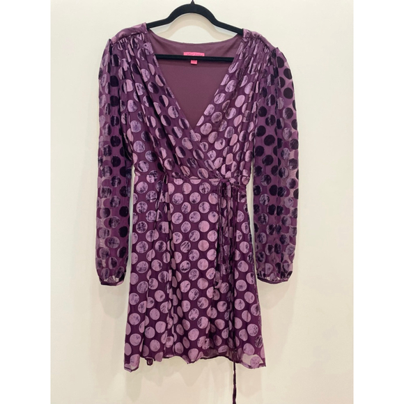 Betsey Johnson Dresses & Skirts - Betsey Johnson Purple Polka Dot Long Sleeve Wrap Dress